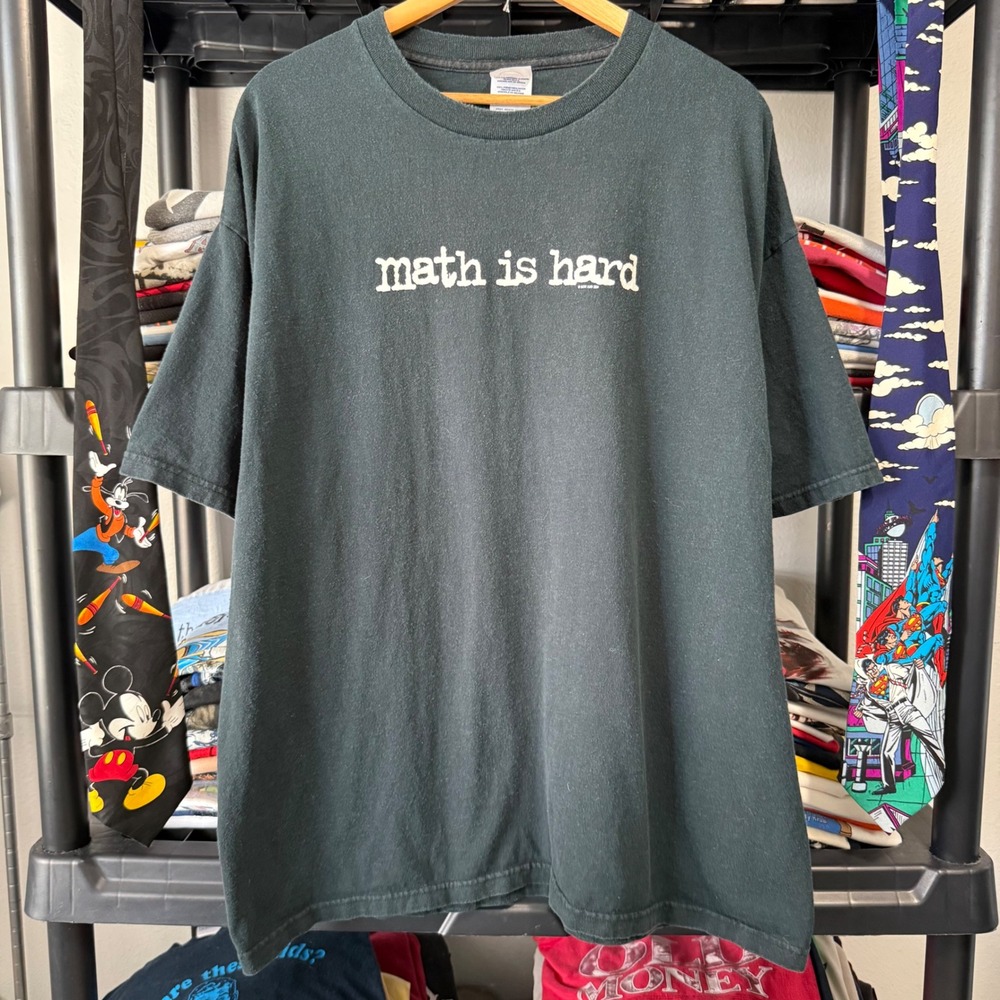 Y2K Black Math Is Hard Graphic T-Shirt Size 2XL Faded
